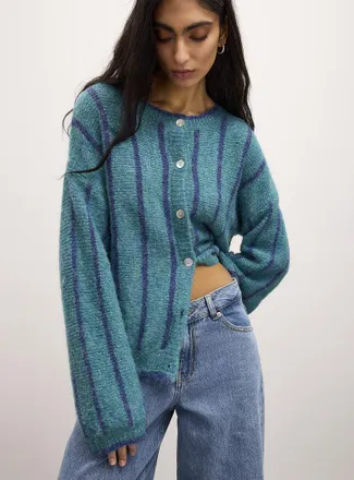 Icone Womens Vertical stripe wool-blend Cardigan Sweater