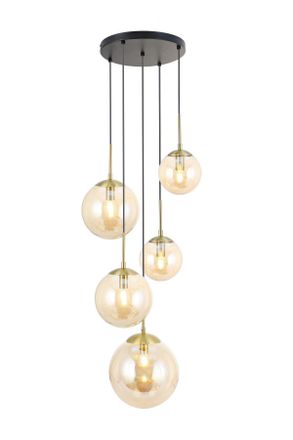 Novel Hängeleuchte, Schwarz, Goldfarben, Bernsteinfarben, Metall, Glas, rund, 120 cm, RoHS, CE, Lampen & Leuchten, Innenbeleuchtung