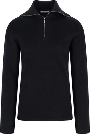 Entire studios High-Collar Black Cotton Zip-Through Knitwear