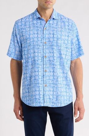 Tommy Bahama Coastal Ease Carrico Tiles IslandZone Short Sleeve Button-Up Shirt in Dusty Icicle at Nordstrom, Size Xxx-Large