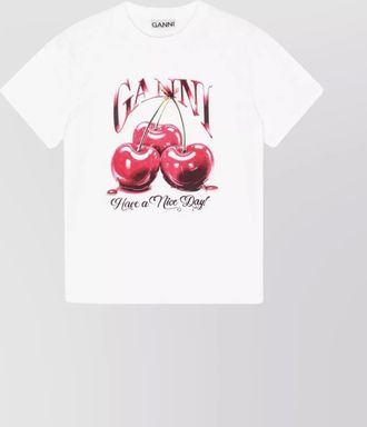 Ganni cherry graphic print round neck t-shirt