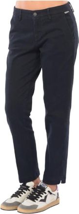 Roy Rogers Broeken, Dames, Blauw, W30, Katoen, Blauwe Chino Broek met Logo Knoop