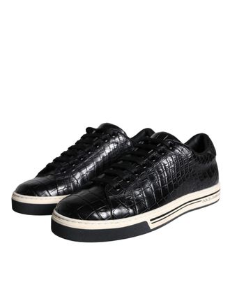 Dolce & Gabbana Black Leather Men Low Top Sneakers Shoes And White Caiman