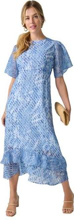 Jessica London Double Flounce Georgette Maxi Dress in Blue Dreamy Abstract at Nordstrom, Size 18