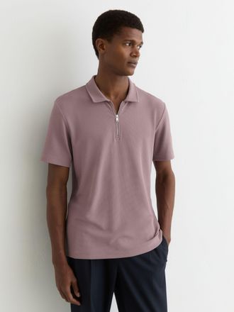Reiss Raspberry Pink Half-zip Textured Polo Shirt, Xxl