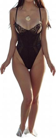 Kilo Brava Embroidered Underwire Bodysuit In Black Embriodery