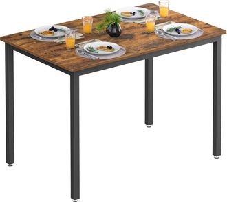 Vasagle Mesa de comedor de 110 cm de acero y aglomerado color marr&oacute;n y negro