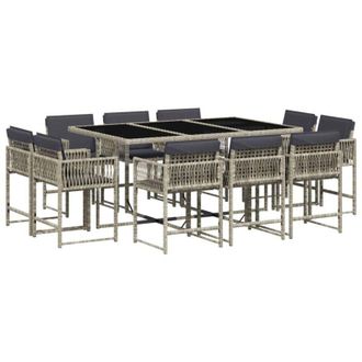 vidaXL vidaXL Set Pranzo Giardino 11pz con Cuscini Grigio Chiaro Polyrattan
