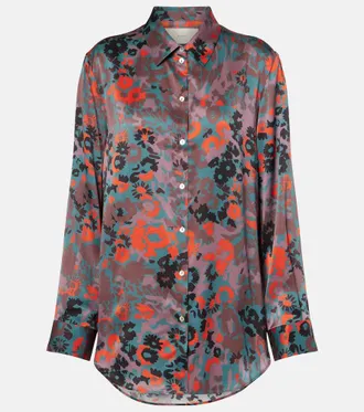 Asceno Camicia in charmeuse di seta con stampa