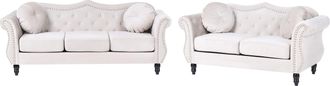 Beliani Conjunto De Sala De Estar En Terciopelo Beige 2 Plazas 3 Plazas Apoyabrazos Enrollados Cojines Estilo Glam Skien