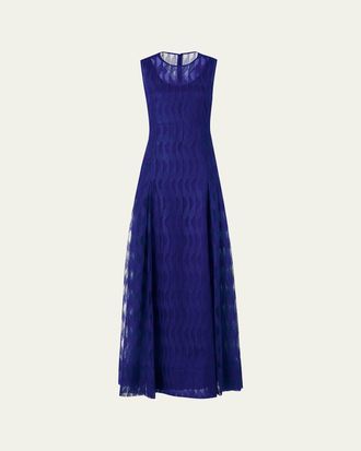 Akris High Plains Embroidered Tulle Sleeveless Gown