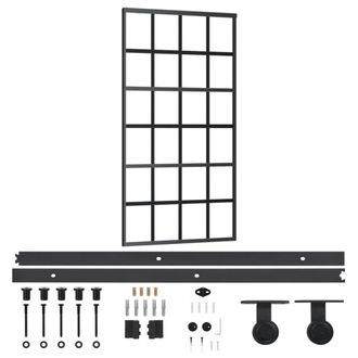 Berkfield Home Sliding Door with Hardware Set ESG Glass&Aluminium 102x205 cm in Black