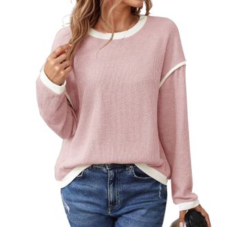 Generic Womens Jumpers Round Neck Color Block Loose Fitted Long Sleeve Knit Top for Casual Wear Comfortable Fit Womens Sweater