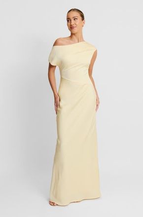 Six Stories Asymmetric Satin Bridesmaid Dress in Lemon at Nordstrom, Size 14