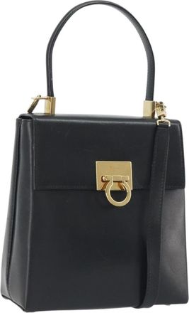 Ferragamo Gancini Convertible Top Handle Leather Black Leather Handbag (Pre-Owned)