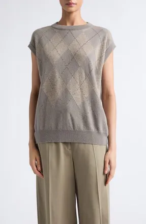 Johnstons of Elgin Clan Argyle Plaid Cashmere Sweater Vest in Powdered Stone Colourway at Nordstrom, Size X-Large