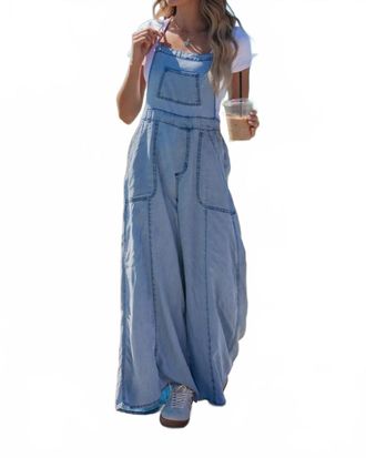 Vintage Havana Denim Wide Leg Jumpsuit In Blue