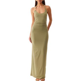 SNDYS Ash Hardware Detail Halter Maxi Dress in Sage at Nordstrom, Size X-Small