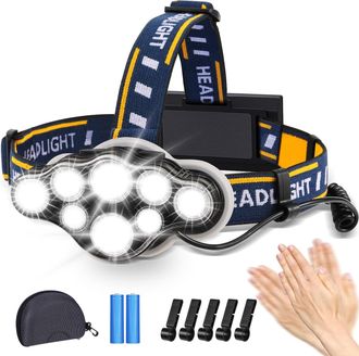 OEM Linterna Frontal Led Recargable, Ultra Potente Con 8 Led Y 18000 L&uacute;menes, Resistente Al Agua Y Ligera, Perfecta Para Acampar, Pescar, Explorar Cuevas,