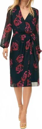 Brooks Brothers Rose Wrap Chiffon Dress In Navy/pink