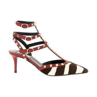 Valentino Schoenen, Dames, Veelkleurig, 36 1/2 EU, Rockstud Ankelbandspump i H&aring;rkalvskinn