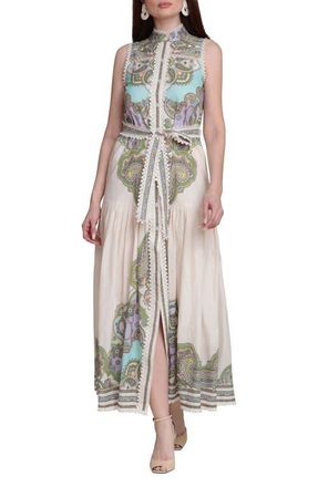 Avec Les Filles Placed Paisley Lace Trim Cotton Maxi Dress in Cream Lisa Paisley at Nordstrom, Size 10