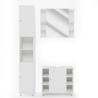 Vicco Conjunto De Muebles De Ba&ntilde;o Fynn, Blanco, 3 Partes, Con Mueble Alto, Vicco
