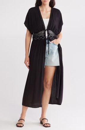 Area Stars Lace Trim Cardigan Duster in Black at Nordstrom Rack