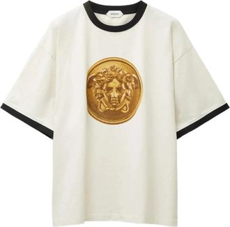 Versace T-shirt van katoenen jersey met ronde hals - Heren - T-shirts - Wit - S - Katoen - Tops