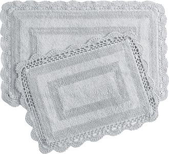 Laura Ashley Reversible Crochet Cotton 2-Piece Bath Mat Set in Light Gray/green at Nordstrom Rack