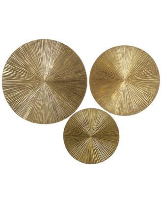 CosmoLiving by Cosmopolitan Cosmoliving By Cosmopolitan Set Of 3 Plate Gold Wooden Carved Radial Wall Decor