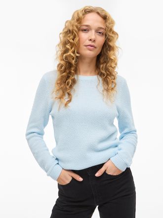 Vila Rundhalspullover VILA VIDALO O-NECK L/S KNIT TOP- NOOS, Damen, Gr. XS, nantucket breeze, Feinstrick, Obermaterial: 100% Baumwolle, unifarben, regular 