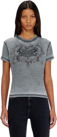 Diesel Jersey t-shirt with rhinestones and burnout effect - T-Shirts - Woman - Grey