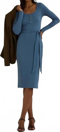 Ralph Lauren Belted Rib-Knit Henley Midi Dress In Blue