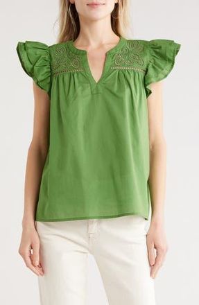 Melrose and Market Short Sleeve Eyelet Top in Green Willow at Nordstrom Rack, Size Xx-Large