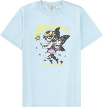 Ganni Light Blue Graphic Crew Neck T-Shirt