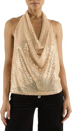 Ramy Brook Alice Beaded Sequin Cowl Neck Halter Top In Gold