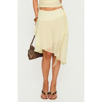 Princess Polly Evaleine Lace-Up Asymmetric Chiffon Skirt in Baby Yellow at Nordstrom, Size 10