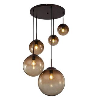 Netlighting Varus Cluster Pendant Ceiling Light Brown Amber Glass Shade 5x E27