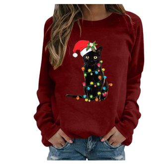 Generic Santa Black Cat Tangled Up In Christmas Tree Lights Sweatshirt