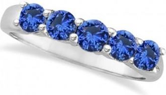 Allurez Five Stone Blue Sapphire Ring Band 14k White Gold (1.45ct)