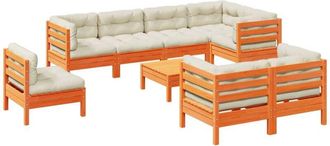 vidaXL Set De Sof&aacute;s Jard&iacute;n 9 Pzas Con Cojines Madera Pino Marr&oacute;n Cera Vidaxl