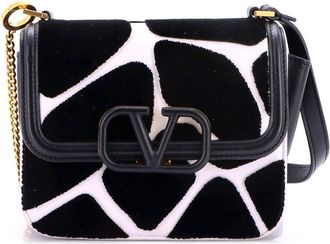 Valentino Black Printed Textile & Leather Vsling Shoulder Bag Small (Authentic Pre-Loved)