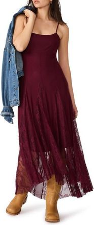 Steve Madden Vita Lace Detail Godet Pleat Dress in Deep Fig at Nordstrom, Size Xx-Large