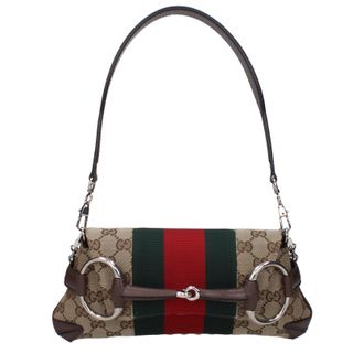 Gucci Horsebit Chain schoudertassen voor dames, stof beige/bruin