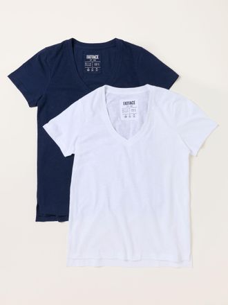 Fat Face FatFace Demi Navy/White 2 Pack V Neck T-Shirt