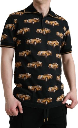 Dolce & Gabbana Mens Car-Print Cotton Polo Black
