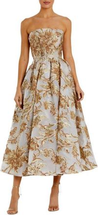 Mac Duggal Petite Strapless Brocade Midi Dress with Pockets in Bronze at Nordstrom, Size 10P