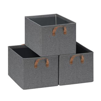 Woltu Juego De 3 Cajas De Almacenamiento Plegables, Contenedores De Tela Con Asas, 42x32x26 Cm, Gris+marr&oacute;n - Woltu