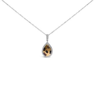 House of Brilliance 10K Yellow Gold Plated Sterling Silver Mixed Color Diamond Accent Pear Halo Pendant Necklace